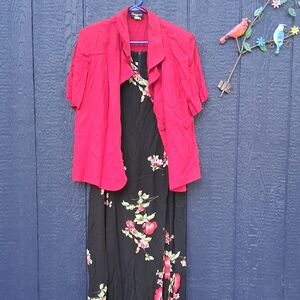 Floral Black and Red Maxi Dress with Jacket